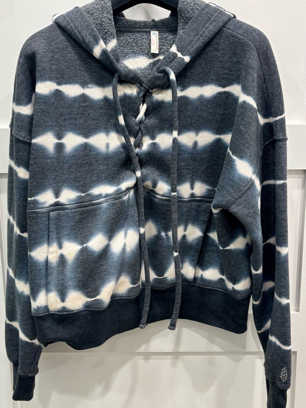 FP Movement by Free People Charcoal & White Tie-Dye Hooded Pullover